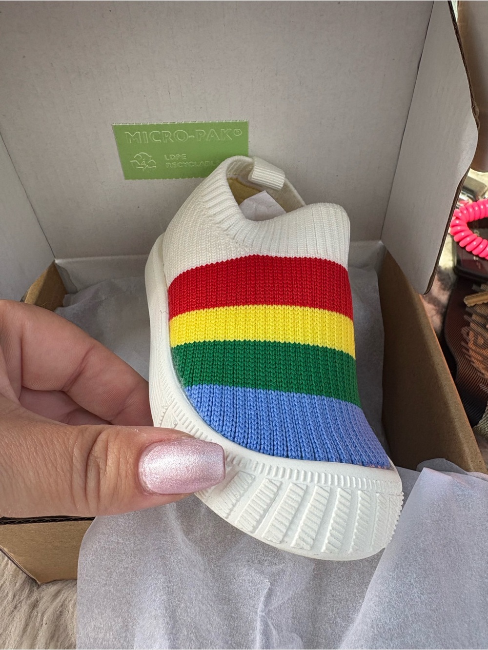 Kids Slip-On Rainbow Knit Sneakers - White